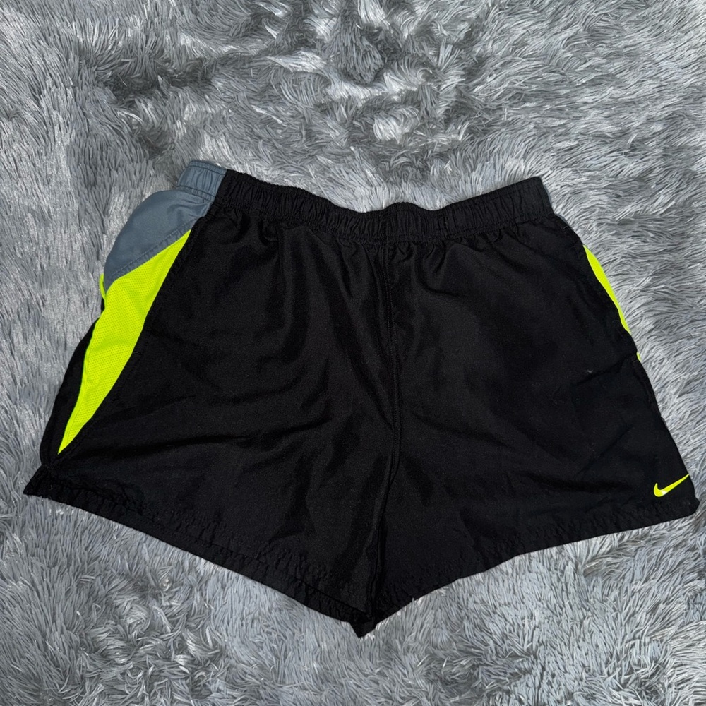 Nike Black and Neon Green Athletic Shorts